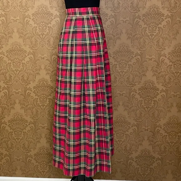 Vintage 70s 80s Plaid Highwaisted MIDI Skirt - Picture 3 of 9